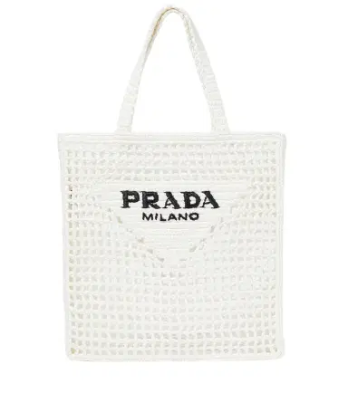 Prada Small raffia-effect crochet shopper | Thumbnail 1
