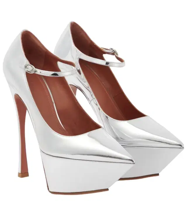 Amina Muaddi Yigit metallic leather platform pumps