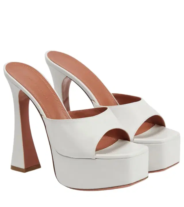 Amina Muaddi Dalida leather platform mules