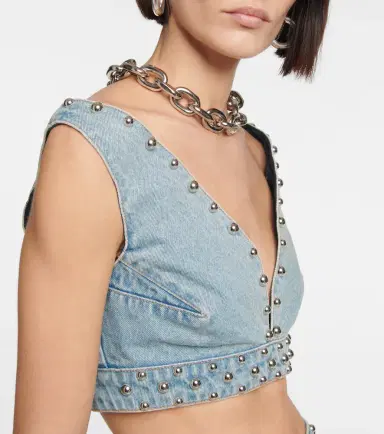 Rabanne Stud-embellished denim bra top | Thumbnail 2