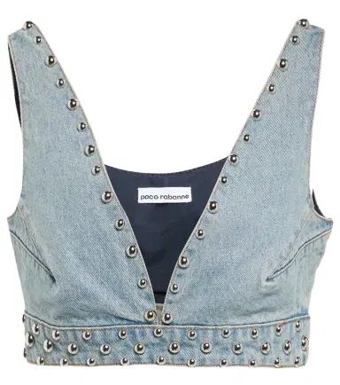Rabanne Stud-embellished denim bra top | Thumbnail 1