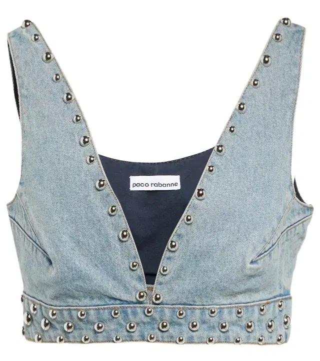 Rabanne Stud-embellished denim bra top