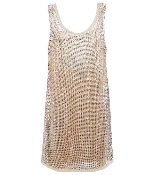 Crystal-embellished mesh minidress