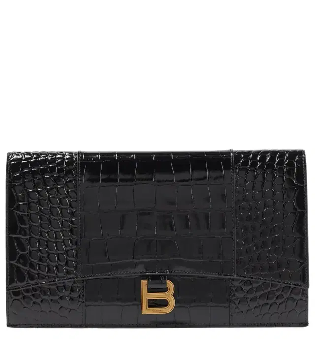 Balenciaga Hourglass Small croc-effect leather clutch