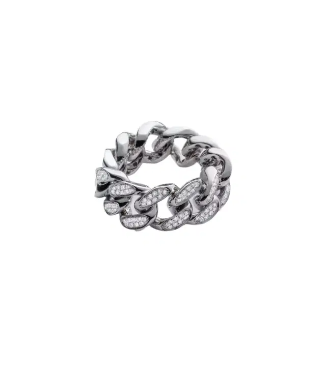 Shay Jewelry Flat Link 18kt white gold ring with diamonds