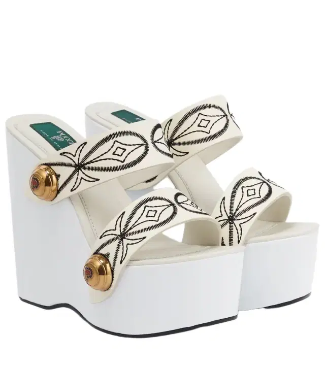 Pucci Embroidered leather wedge sandals