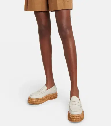 Tod's Leather and raffia platform loafers | Thumbnail 3