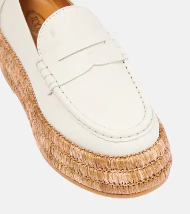 Tod's Leather and raffia platform loafers | Thumbnail 4
