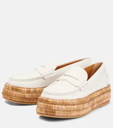 Tod's Leather and raffia platform loafers | Thumbnail 5