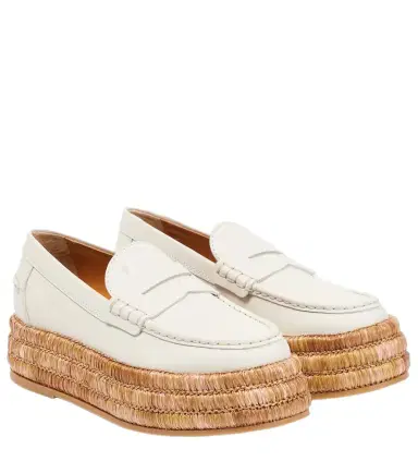 Tod's Leather and raffia platform loafers | Thumbnail 1