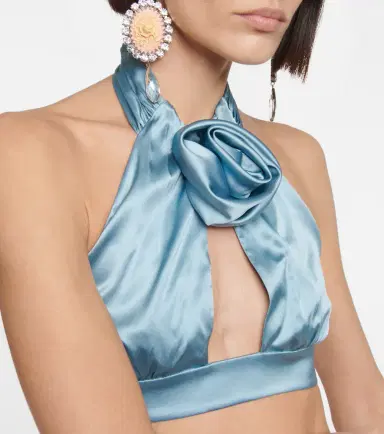 Alessandra Rich Ruched satin crop top | Thumbnail 2
