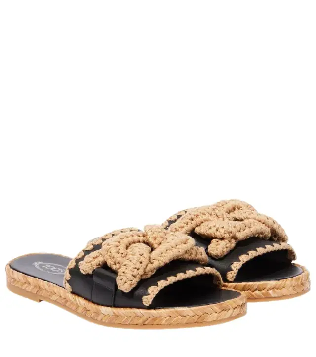 Tod's Kate leather and jute slides