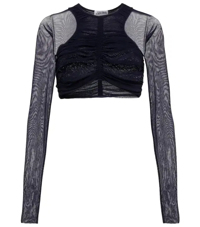 Jean Paul Gaultier Ruched mesh crop top