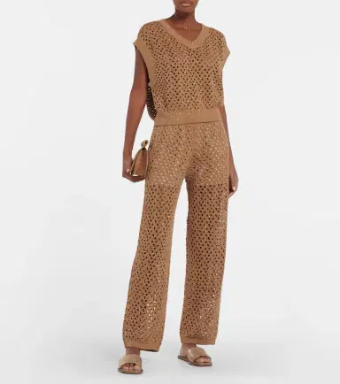 Brunello Cucinelli Open-knit cotton, linen and silk top | Thumbnail 4