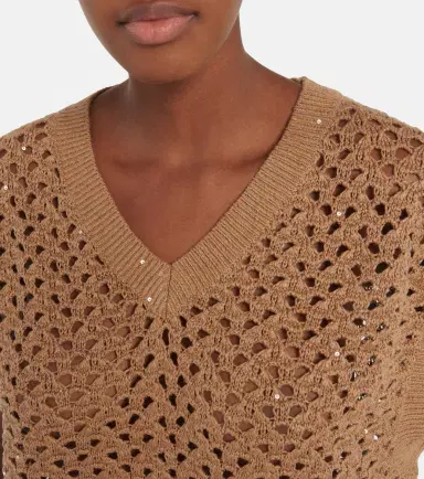 Brunello Cucinelli Open-knit cotton, linen and silk top | Thumbnail 5