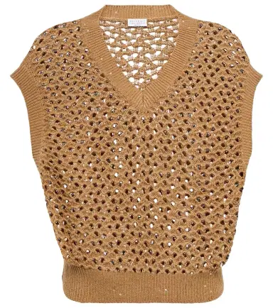 Brunello Cucinelli Open-knit cotton, linen and silk top | Thumbnail 1