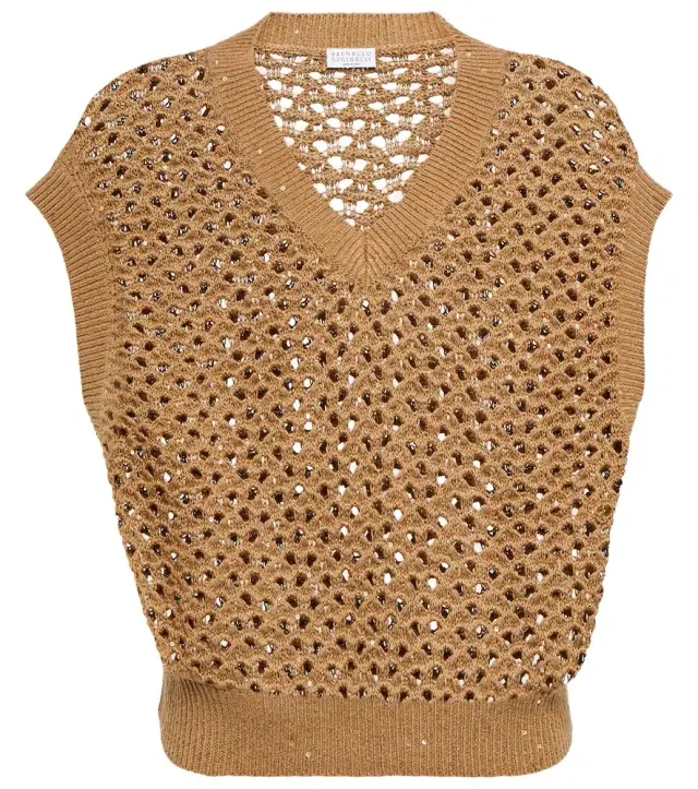 Brunello Cucinelli Open-knit cotton, linen and silk top