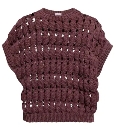 Brunello Cucinelli Open-work cotton-blend top | Thumbnail 1