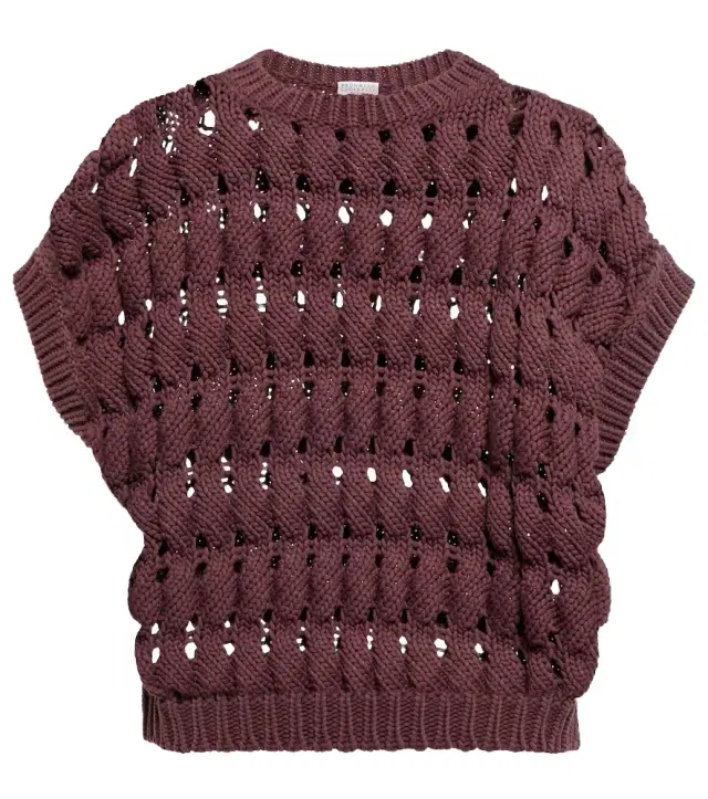 Brunello Cucinelli Open-work cotton-blend top