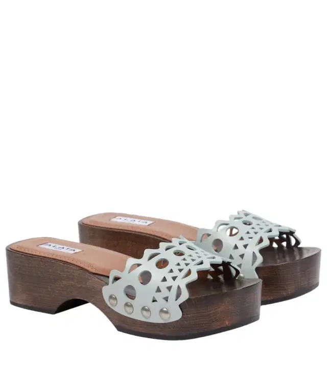Alaia Alaïa Vienne leather and wood slides