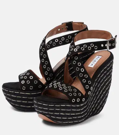 Alaïa Alaïa Embellished suede wedge sandals | Thumbnail 4 Alaïa Alaïa Embellished suede wedge sandals | Thumbnail 4
