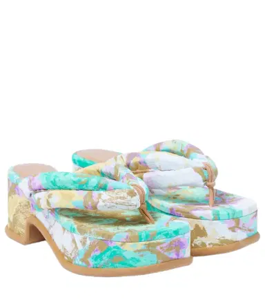 Dries Van Noten Floral-printed platform thong sandals | Thumbnail 1
