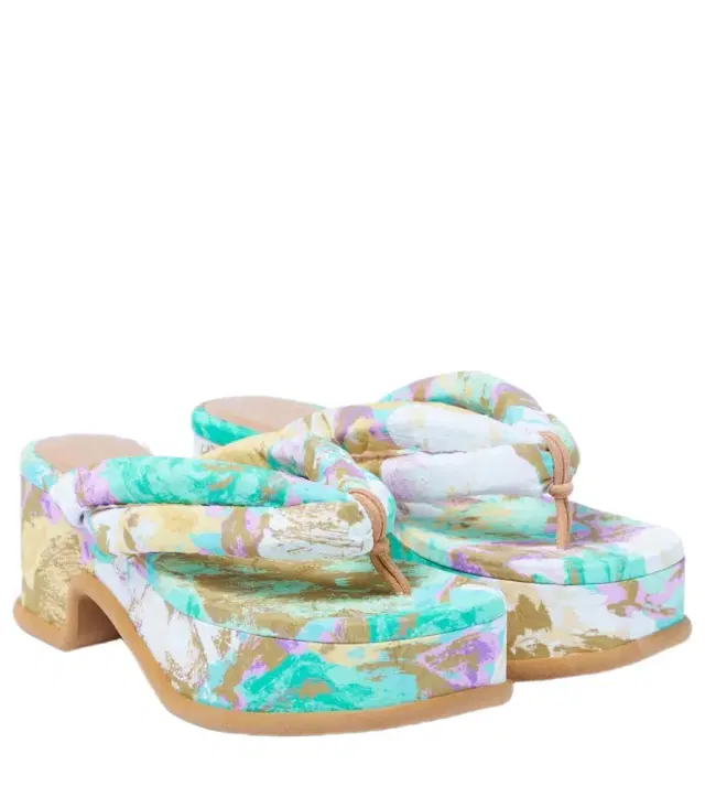 Dries Van Noten Floral-printed platform thong sandals