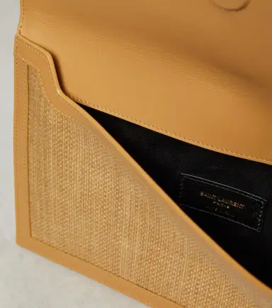 Saint Laurent Uptown leather-trimmed raffia clutch | Thumbnail 4