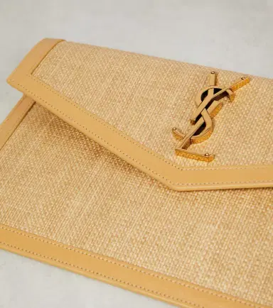 Saint Laurent Uptown leather-trimmed raffia clutch | Thumbnail 6