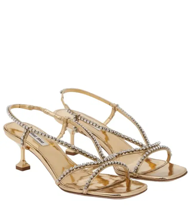 Embellished metallic leather sandals