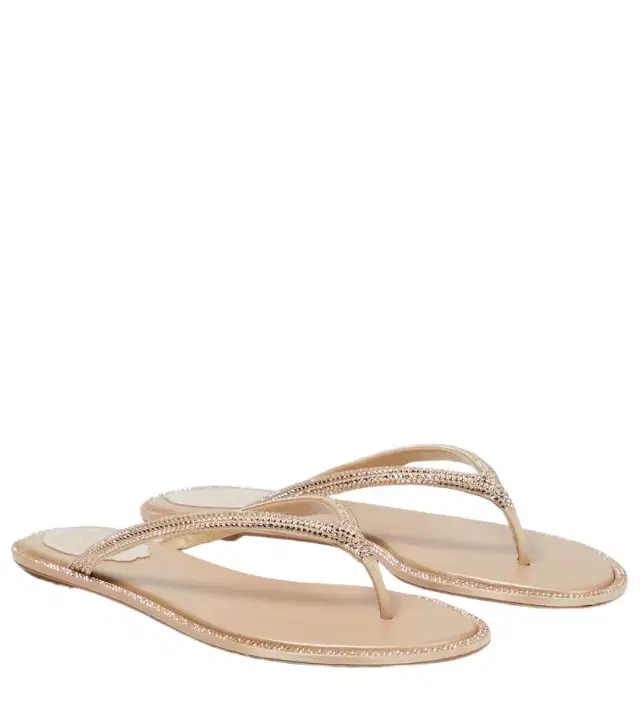 René Caovilla Diana embellished satin thong sandals