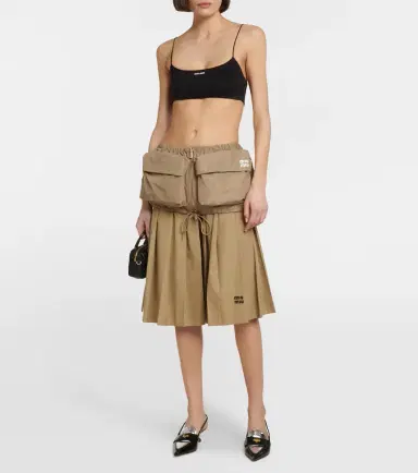 Miu Miu Embroidered pleated cotton midi skirt | Thumbnail 3