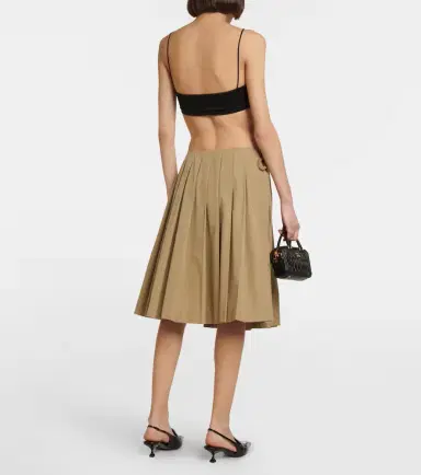 Miu Miu Embroidered pleated cotton midi skirt | Thumbnail 5