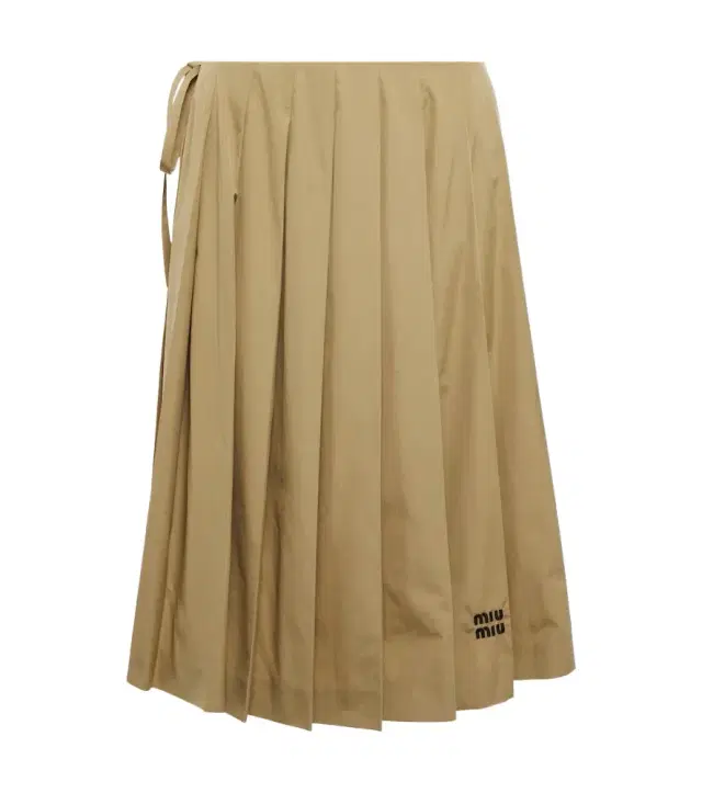 Embroidered pleated cotton midi skirt