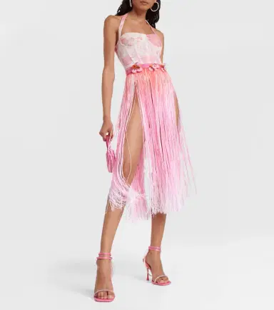 Roberta Einer Ombré leather-trimmed tassel midi skirt | Thumbnail 3