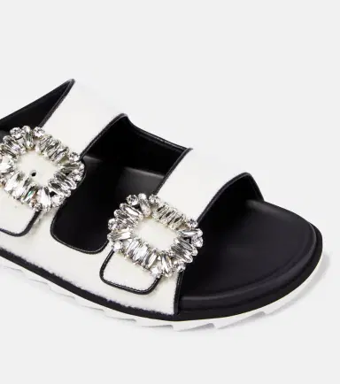 Roger Vivier Slidy Viv' embellished bouclé sandals | Thumbnail 4