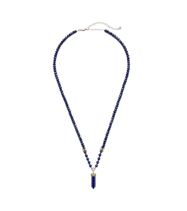 14kt gold beaded necklace with diamonds and lapis
