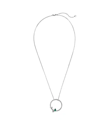 Repossi Serti Sur Vide 18kt white gold necklace with diamonds and emerald | Thumbnail 1 Repossi Serti Sur Vide 18kt white gold necklace with diamonds and emerald | Thumbnail 1