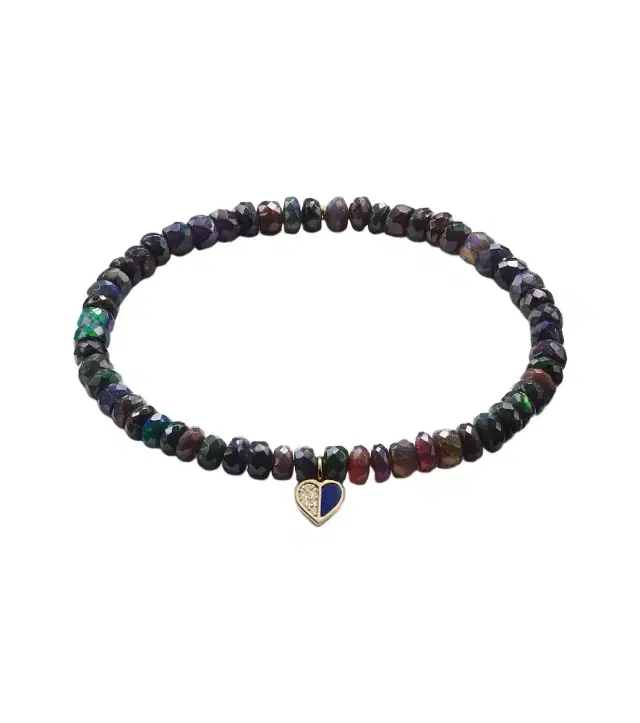 Heart 14kt gold charm bracelet with diamonds and opals