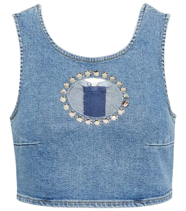 7 For All Mankind Embellished denim crop top
