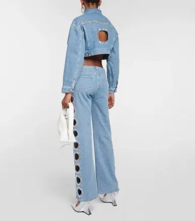 7 For All Mankind Babe embellished cropped denim jacket | Thumbnail 2 7 For All Mankind Babe embellished cropped denim jacket | Thumbnail 2
