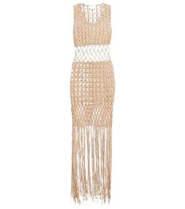 Anna Kosturova Fringe-trimmed crochet midi dress