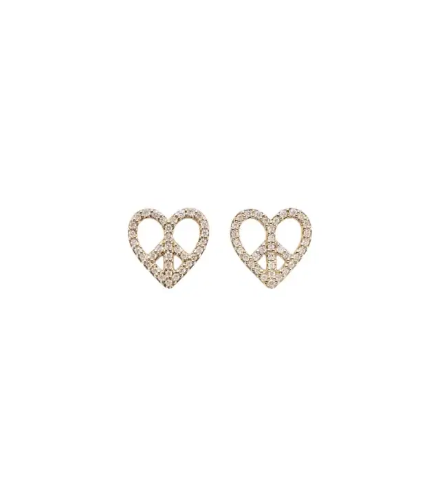 Sydney Evan Peace Heart 14kt gold earrings with diamonds