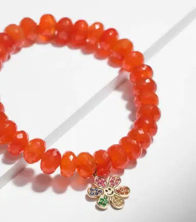 Sydney Evan Daisy 14kt gold and carnelian beaded bracelet | Thumbnail 2
