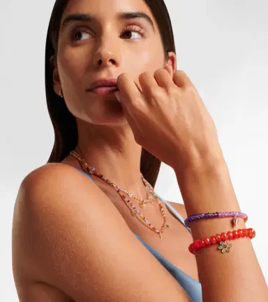 Sydney Evan Daisy 14kt gold and carnelian beaded bracelet | Thumbnail 4