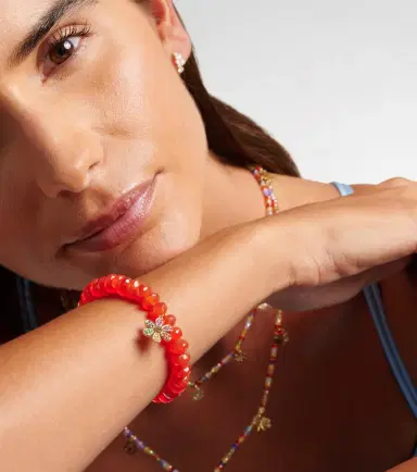 Sydney Evan Daisy 14kt gold and carnelian beaded bracelet | Thumbnail 5
