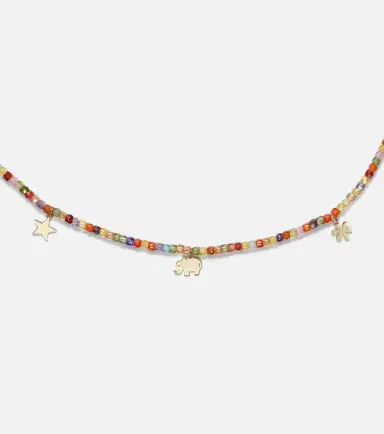 Sydney Evan 14kt gold beaded charm necklace with zircon | Thumbnail 3