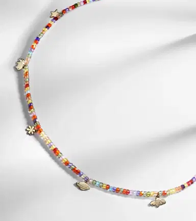 Sydney Evan 14kt gold beaded charm necklace with zircon | Thumbnail 6