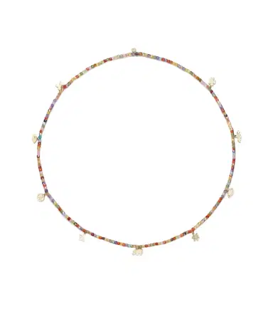 Sydney Evan 14kt gold beaded charm necklace with zircon | Thumbnail 1