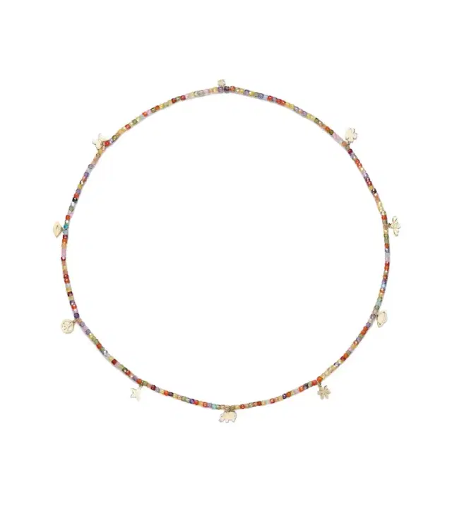 Sydney Evan 14kt gold beaded charm necklace with zircon